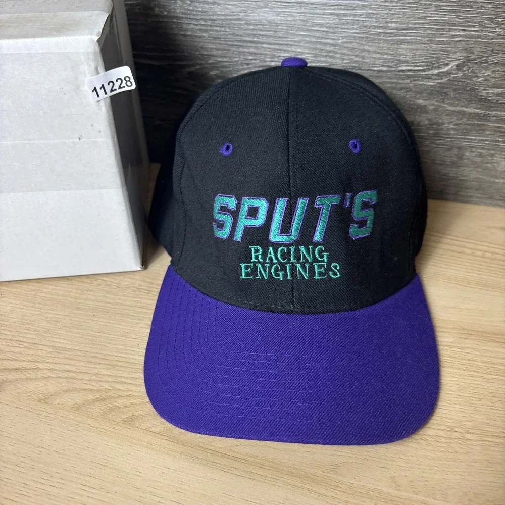 Vintage Sputs Racing Engines Hat Cap Fitted Mens One Size Black Purple Flexfit